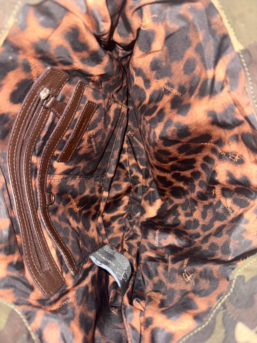 B Makowsky Brown Beige Camo Leather Purse Satchel Kimberly Large Shoulder Bag - Picture 10 of 10